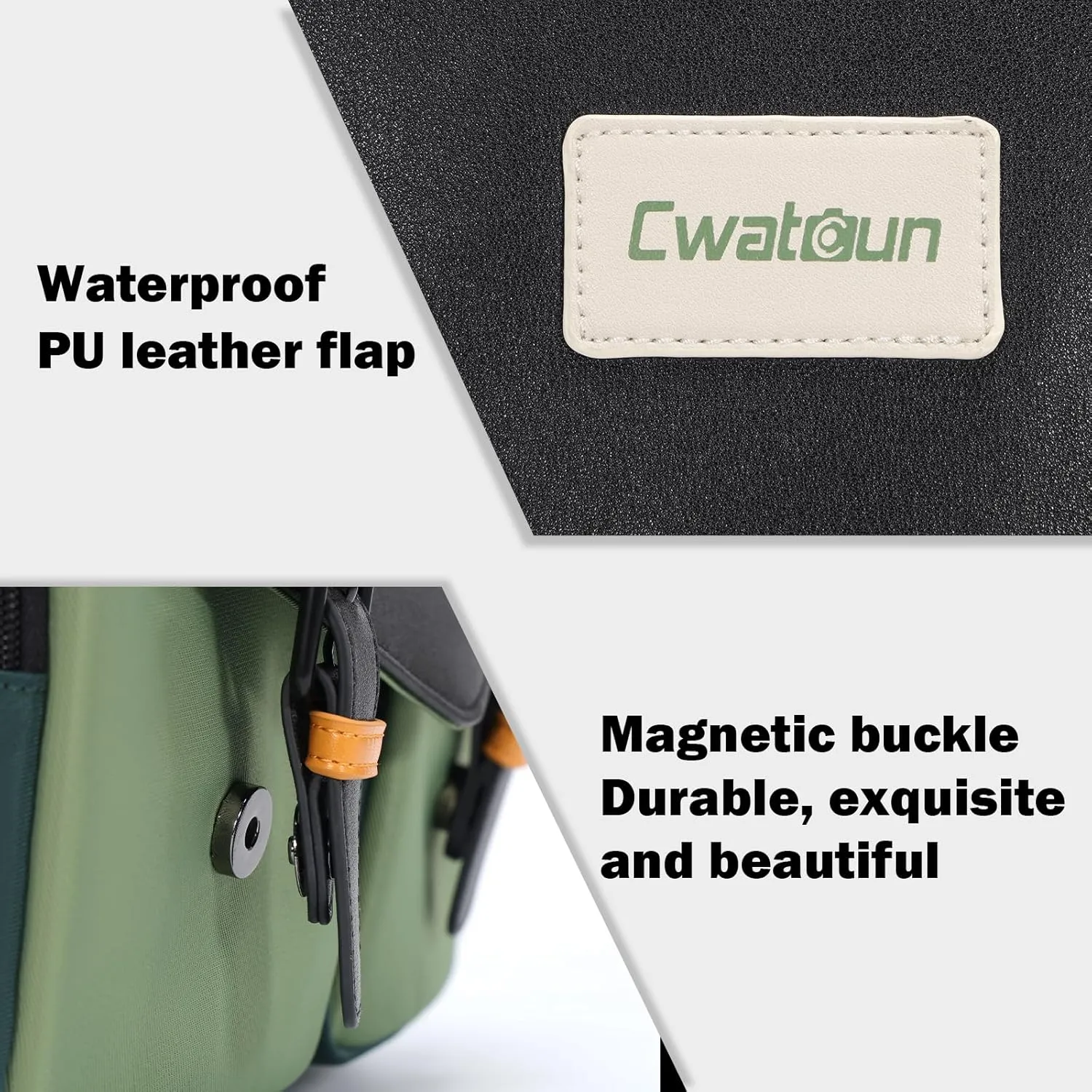 Cwatcun Camera Bag, Waterproof Flap Camera Crossbody Shoulder Messenger Case with Tripod Holder, Travel Photography Bag for Canon, Nikon, Sony, Fuji DSLR/SLR/Mirrorless Camera, Lens - Green, L