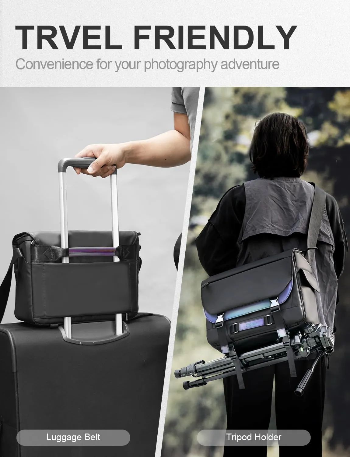 Cwatcun Camera Shoulder Bag Waterproof Compact Camera Case, Small Camera Messenger Bag with Tripod Holder, Travel Photography Bag for Canon, Nikon, Sony, Fuji DSLR/SLR/Mirrorless Camera, Lens