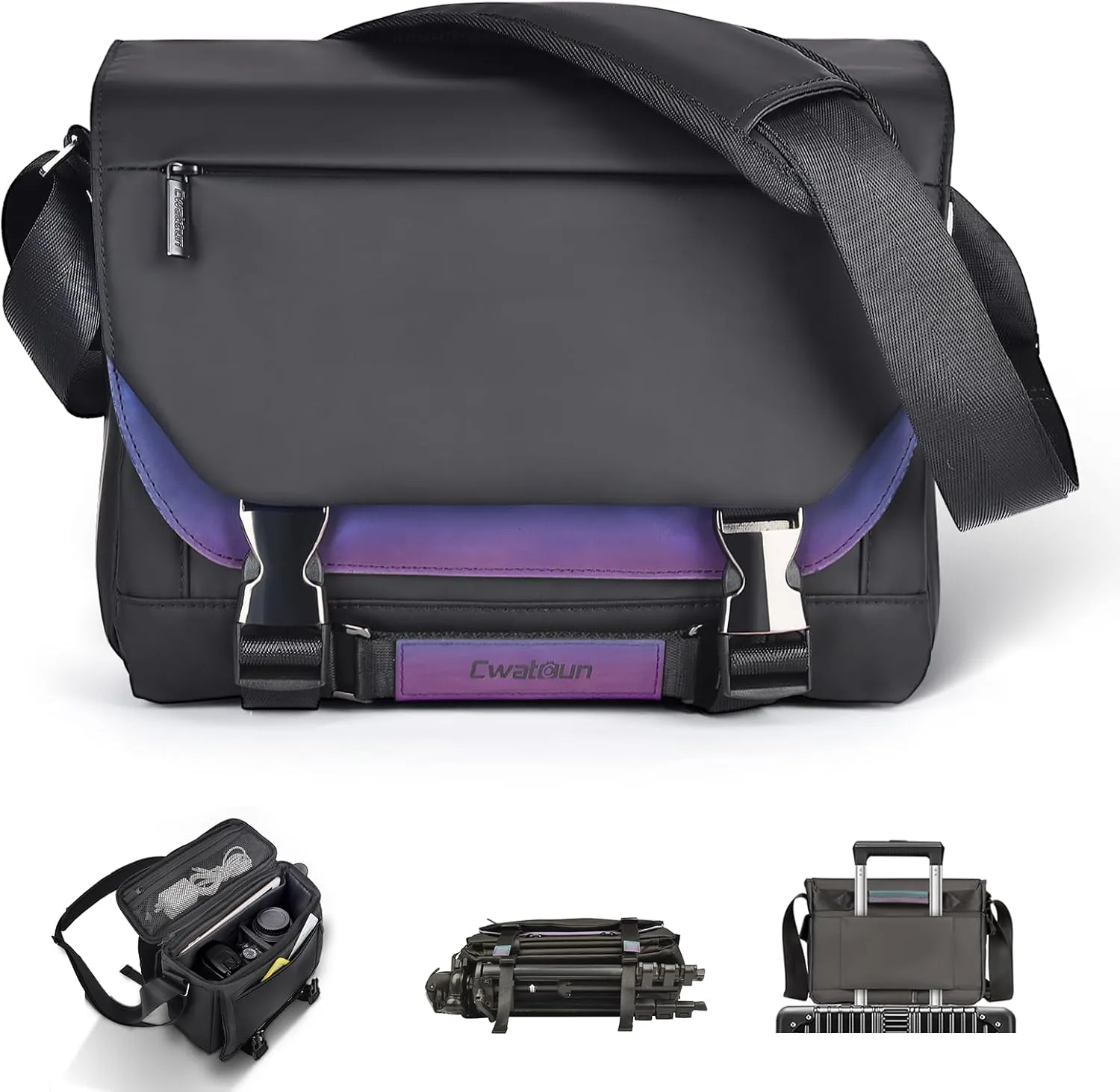 Cwatcun Camera Shoulder Bag Waterproof Compact Camera Case, Small Camera Messenger Bag with Tripod Holder, Travel Photography Bag for Canon, Nikon, Sony, Fuji DSLR/SLR/Mirrorless Camera, Lens