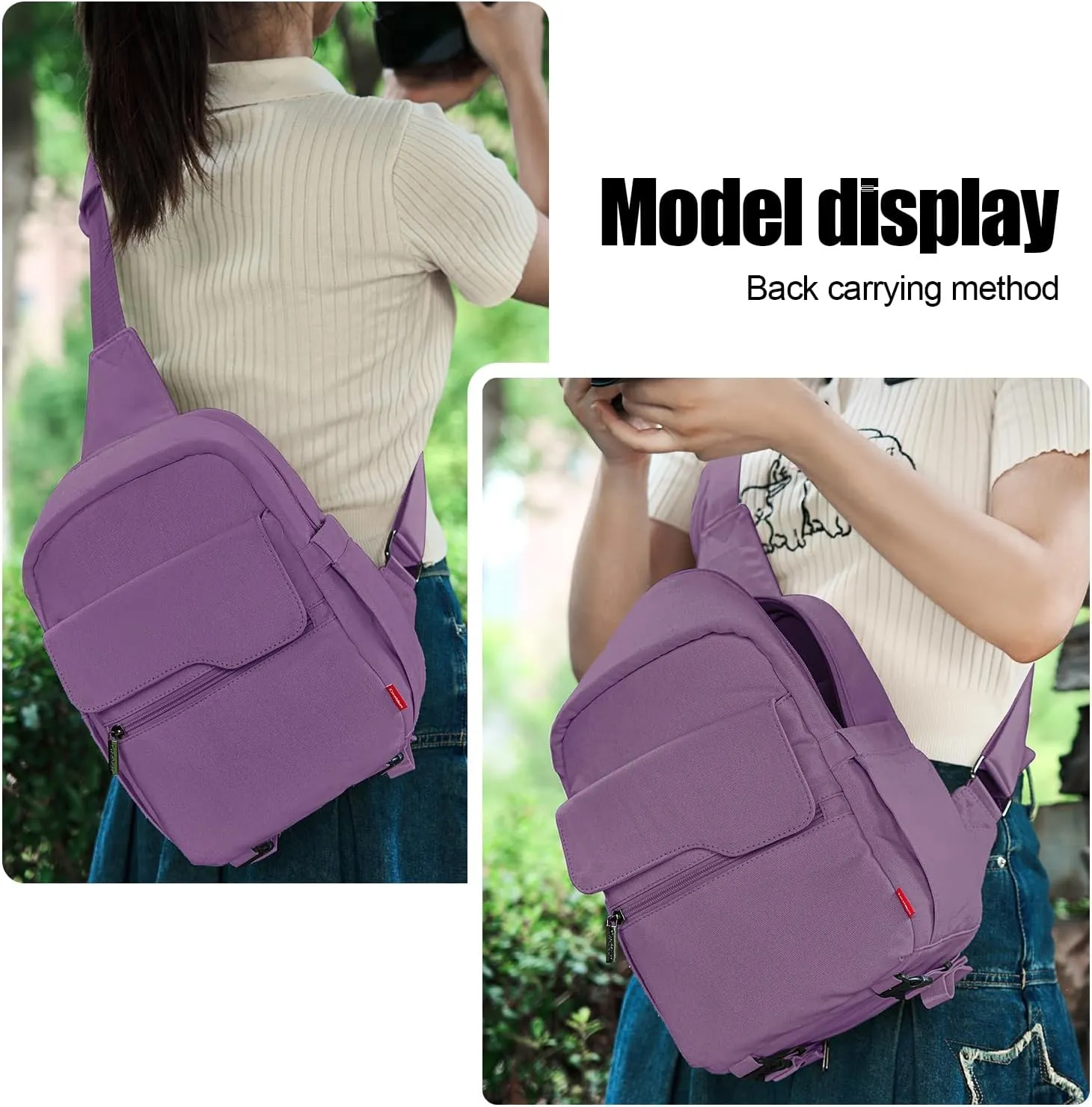 Cwatcun Camera Sling Bag Compact Large Camera Case, Waterproof Canvas Crossbody Camera Bag with Rain Cover, Travel Photography Bag for Canon Nikon Sony Fuji DSLR/SLR/Mirrorless Cameras, Lens, Purple