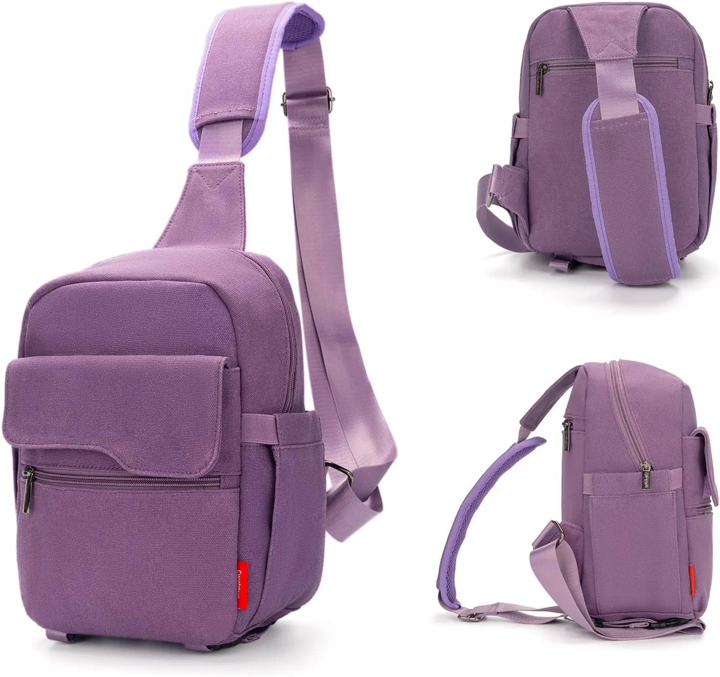 Cwatcun Camera Sling Bag Compact Large Camera Case, Waterproof Canvas Crossbody Camera Bag with Rain Cover, Travel Photography Bag for Canon Nikon Sony Fuji DSLR/SLR/Mirrorless Cameras, Lens, Purple