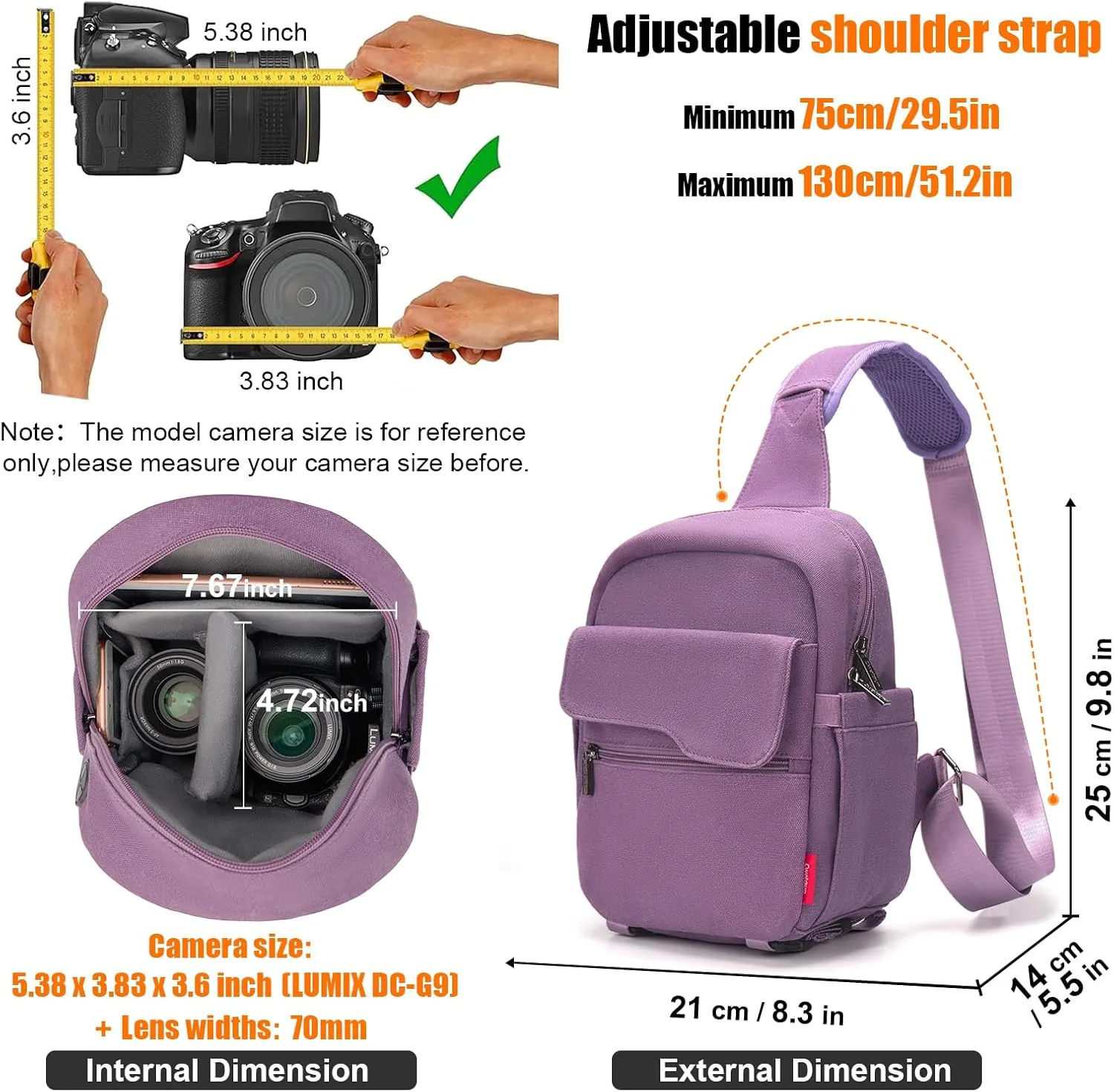 Cwatcun Camera Sling Bag Compact Large Camera Case, Waterproof Canvas Crossbody Camera Bag with Rain Cover, Travel Photography Bag for Canon Nikon Sony Fuji DSLR/SLR/Mirrorless Cameras, Lens, Purple