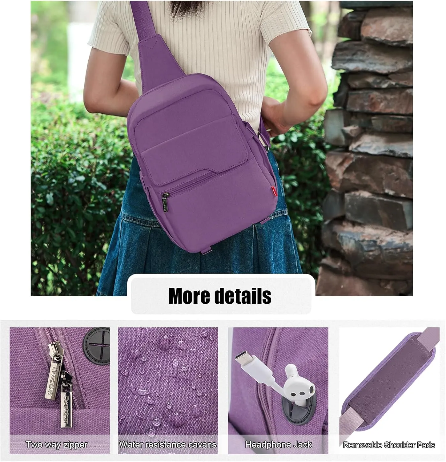 Cwatcun Camera Sling Bag Compact Large Camera Case, Waterproof Canvas Crossbody Camera Bag with Rain Cover, Travel Photography Bag for Canon Nikon Sony Fuji DSLR/SLR/Mirrorless Cameras, Lens, Purple