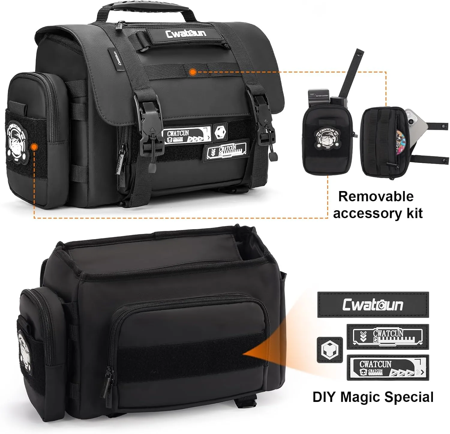 Cwatcun Camera Sling Bag, Waterproof Multifunction Photography Tactica Camera Crossbody Bag with Tripod Holder & Removable Accessory Bags for DSLR/SLR/Mirrorless Cameras - Medium