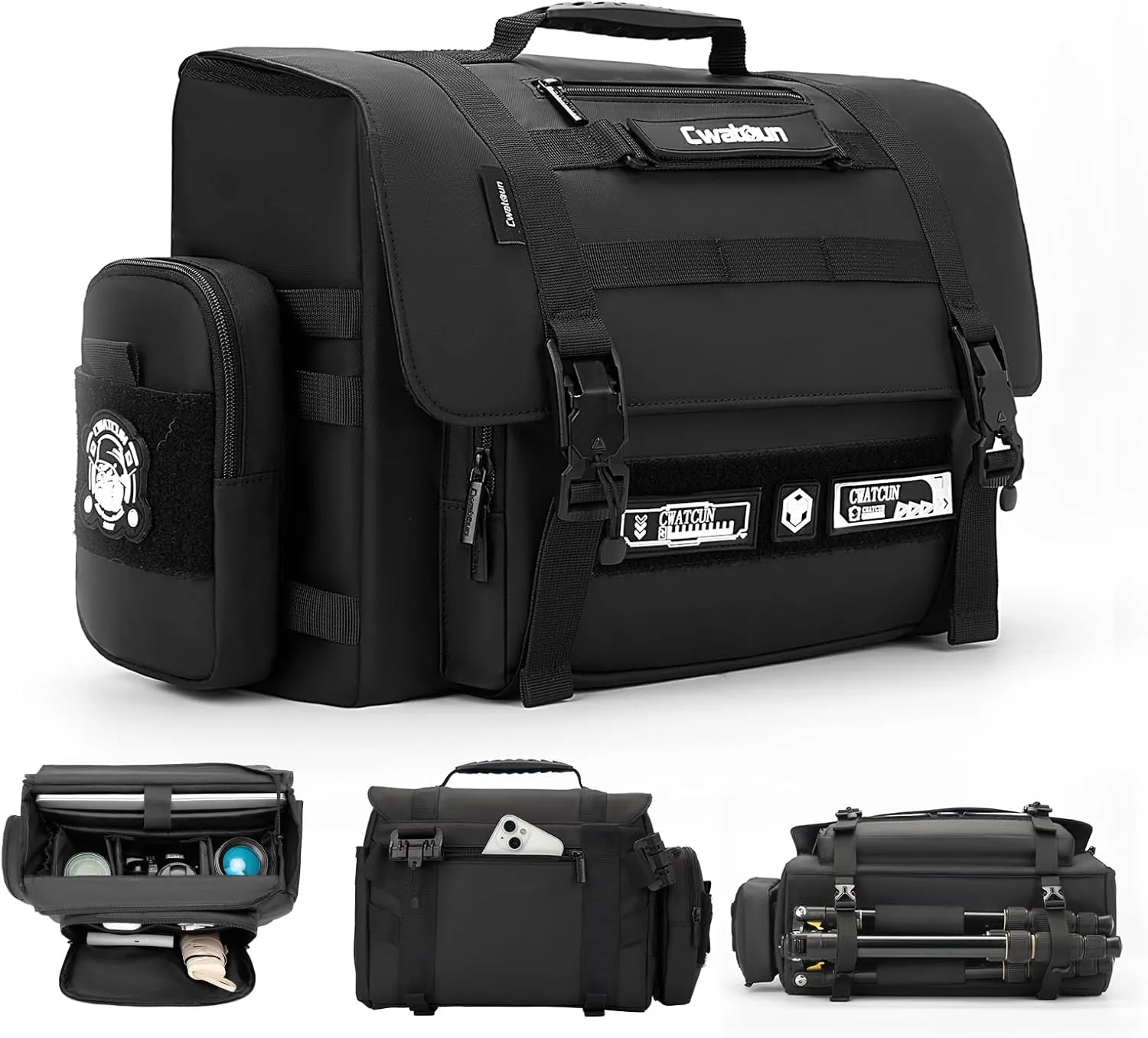 Cwatcun Camera Sling Bag, Waterproof Multifunction Photography Tactica Camera Crossbody Bag with Tripod Holder & Removable Accessory Bags for DSLR/SLR/Mirrorless Cameras - Medium
