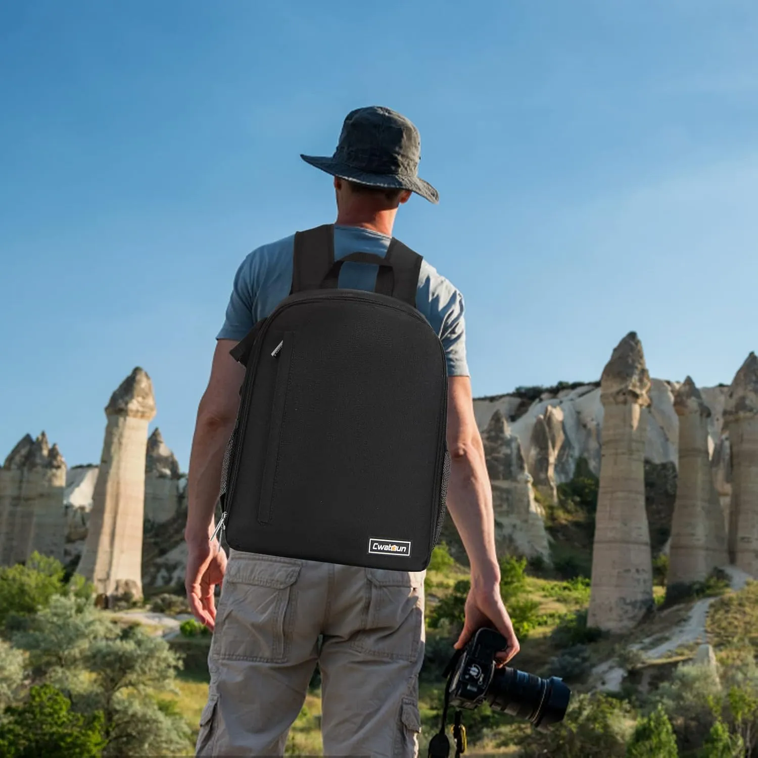 Cwatcun Waterproof Camera Backpack for DSLR, Mirrorless - Compatible with Sony, Canon, Nikon Camera and Lens Accessories