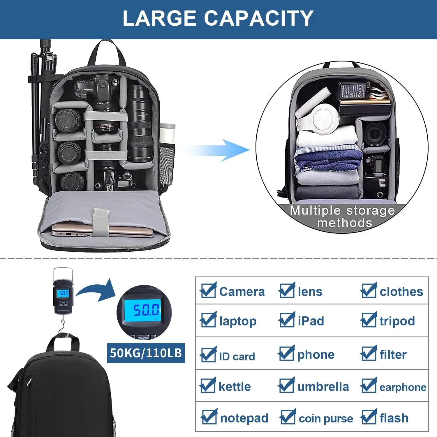 Cwatcun Waterproof Camera Backpack for DSLR, Mirrorless - Compatible with Sony, Canon, Nikon Camera and Lens Accessories