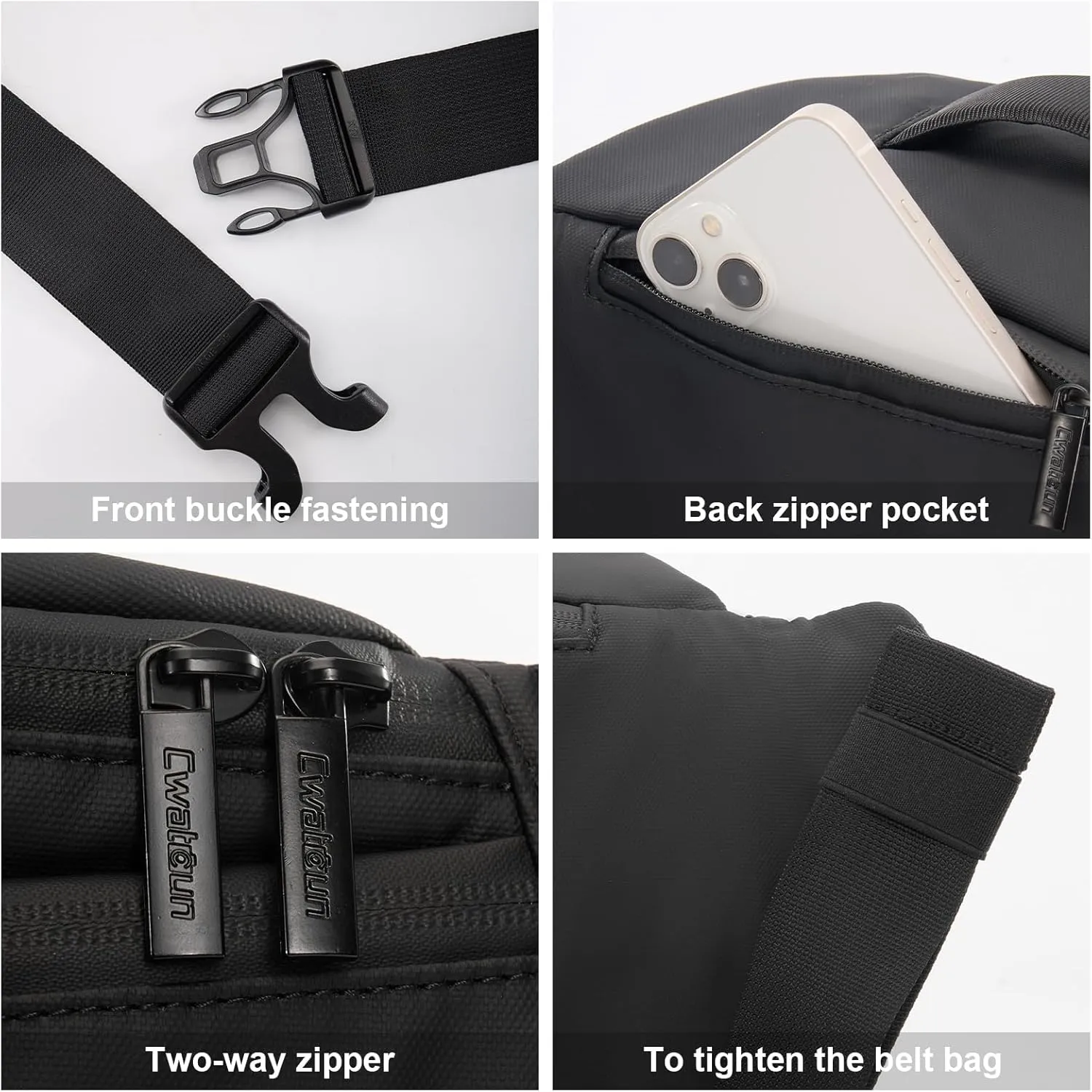 Cwatcun Waterproof Camera Waist Bag Compact Camera Case, Lightweight Portable Fanny Pack, Daily Carry Storage Case Crossbody Bag for Canon, Nikon, Sony, Fuji DSLR/SLR/Mirrorless Camera, Lens, Black