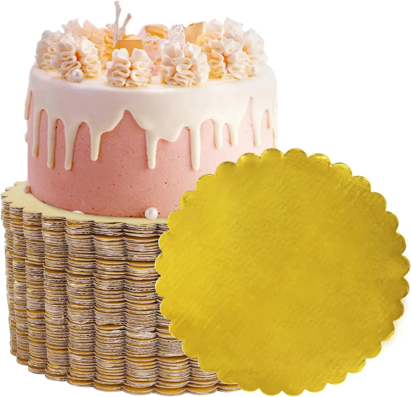 CYEAH 50 Pack 8 Inch Gold Cake Boards Round, Disposable Cake Circle Base Boards, Coated Circle Cakeboard Base Perfect for Cakes Decorating