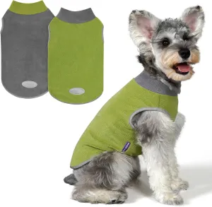 Cyeollo 2 Pack Dog Sweater - Fleece Vest & Sweatshirt in Reflective Lightweight Fabric - Perfect for Small Dogs, Boy or Girl - Grass Green, Grey, M