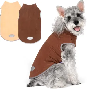 Cyeollo Fleece Dog Sweater Vest & Pullover Jacket - Reflective, Brown & Khaki, S, M, L