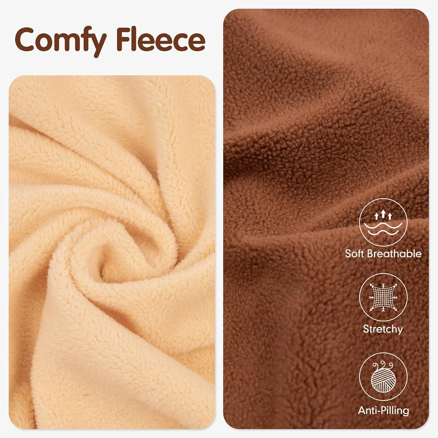 Cyeollo Fleece Dog Sweater Vest & Pullover Jacket - Reflective, Brown & Khaki, S, M, L