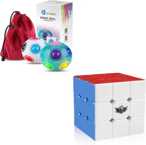 D-FantiX 2Pcs Rainbow Puzzle Ball, Brain Teasers Fidget Toys for Kids Ages 3-10 & Cyclone Boys 3x3 Speed Cube