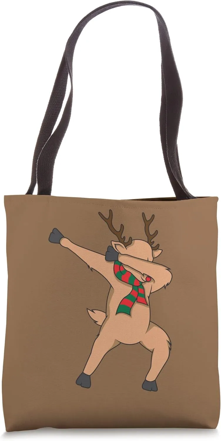 Dabbing Reindeer Brown Handbag, Beachbag, Christmas Canvas Tote Bag