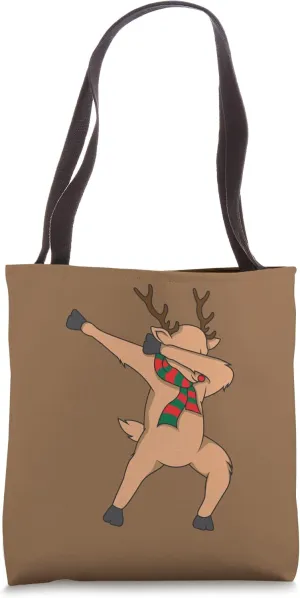 Dabbing Reindeer Brown Handbag, Beachbag, Christmas Canvas Tote Bag
