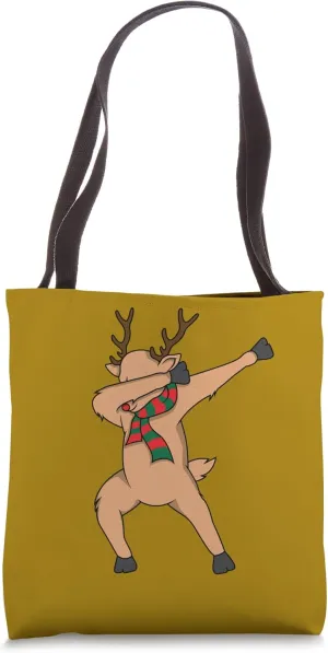 Dabbing Reindeer Gold Handbag, Beachbag, Christmas Canvas Tote Bag