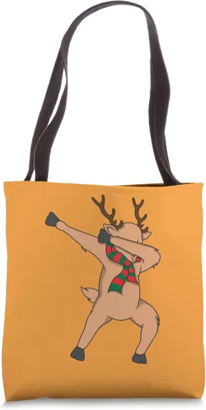 Dabbing Reindeer Orange Handbag, Beachbag, Christmas Canvas Tote Bag