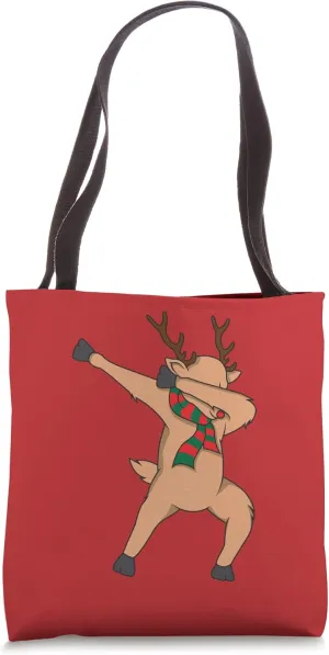 Dabbing Reindeer Red Handbag, Beachbag, Christmas Canvas Tote Bag