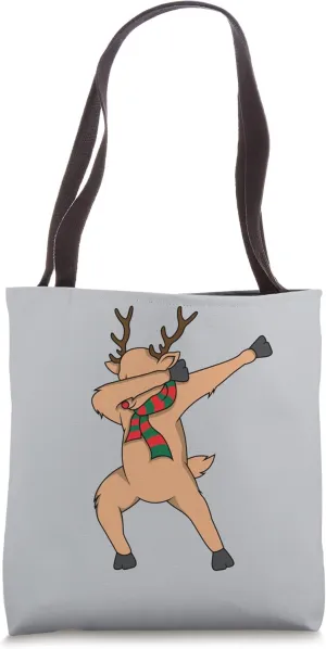 Dabbing Reindeer Silver Handbag, Beachbag, Christmas Canvas Tote Bag
