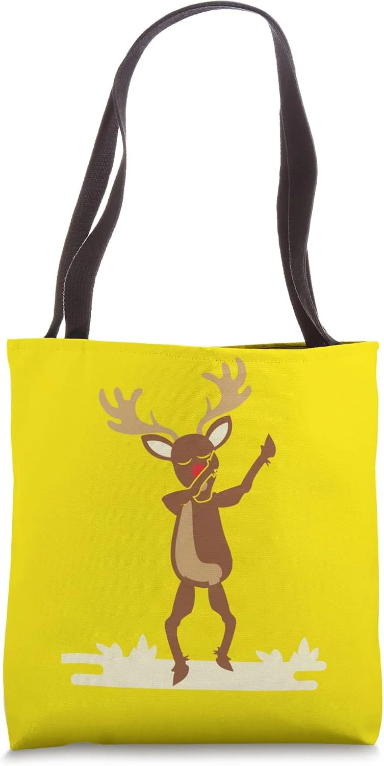 Dabbing Reindeer Yellow Handbag, Beachbag, Christmas Canvas Tote Bag