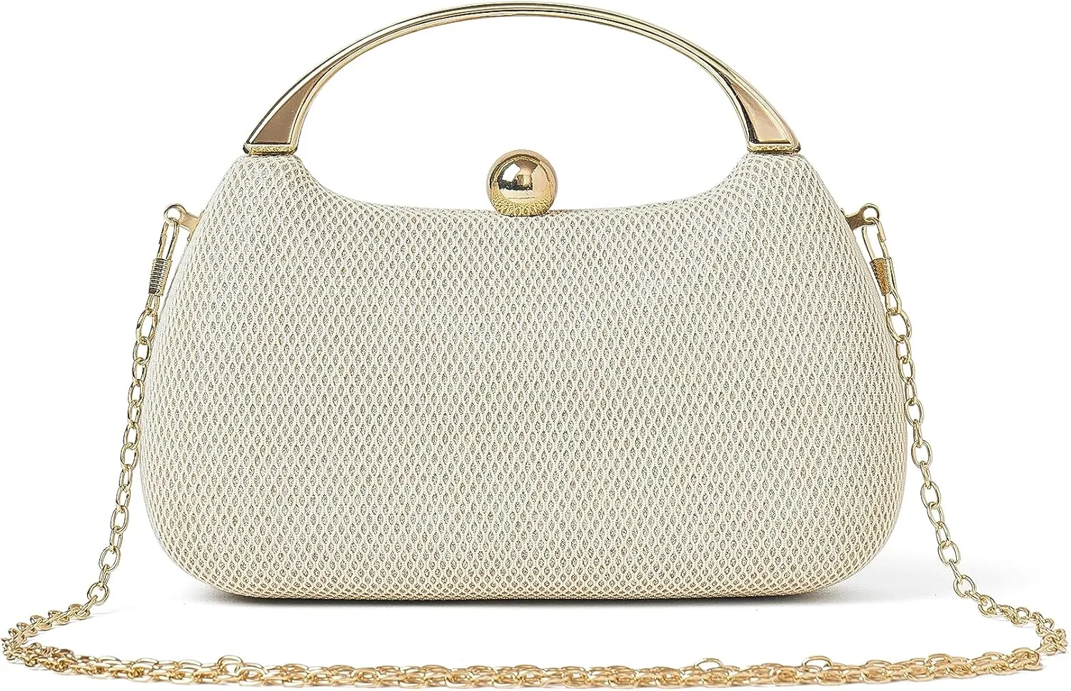 Daiblueland Metal Handle Evening Bag Formal Moon Shaped Party And Wedding Clutch Purse With Crossbody Chain