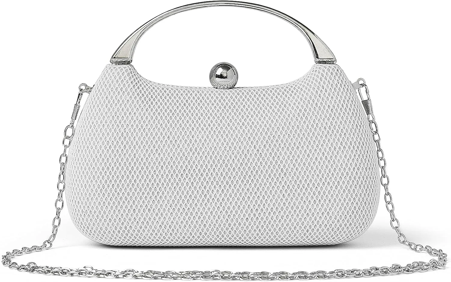 Daiblueland Metal Handle Evening Bag Formal Moon Shaped Party And Wedding Clutch Purse With Crossbody Chain