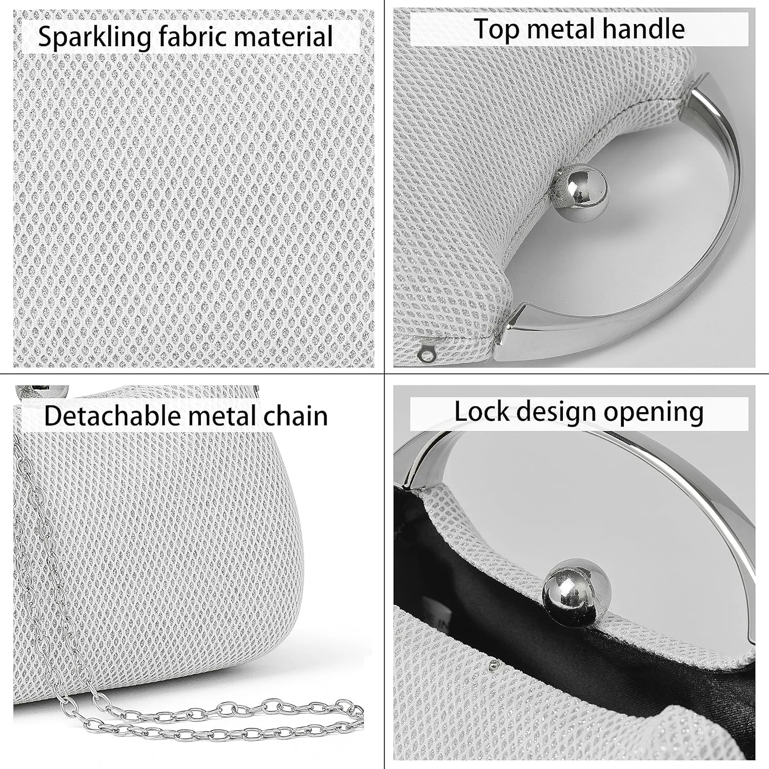 Daiblueland Metal Handle Evening Bag Formal Moon Shaped Party And Wedding Clutch Purse With Crossbody Chain