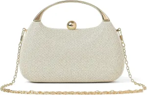 Daiblueland Metal Handle Evening Bag Formal Moon Shaped Party And Wedding Clutch Purse With Crossbody Chain