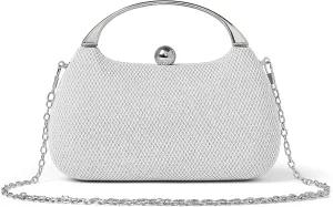 Daiblueland Metal Handle Evening Bag Formal Moon Shaped Party And Wedding Clutch Purse With Crossbody Chain