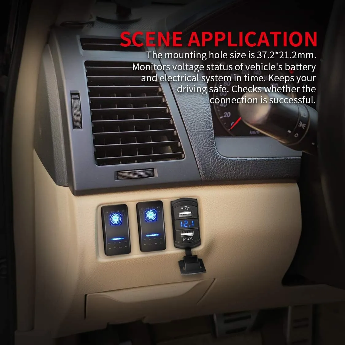 DaierTek USB Rocker Switch Red Led Digital Voltmeter Dual USB Car Charger Adapter Socket Waterproof for Rocker Marine Switch Panel on Boat RV Vehicle