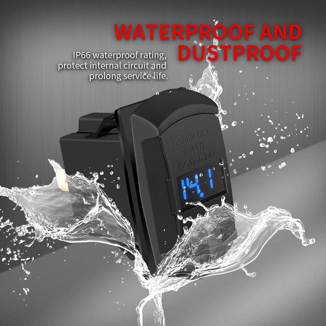 DaierTek USB Rocker Switch Red Led Digital Voltmeter Dual USB Car Charger Adapter Socket Waterproof for Rocker Marine Switch Panel on Boat RV Vehicle