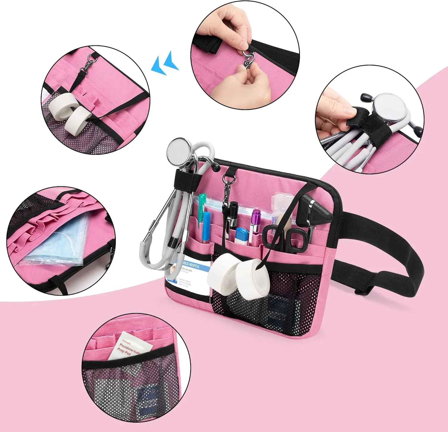 Damero Nurse Fanny Pack with Medical Gear Pockets, Nurse Waist Pouch Nurse Tool Belt with Tape Holder for Stethoscopes, Bandage Scissors and Other Medical Supplies, Pink