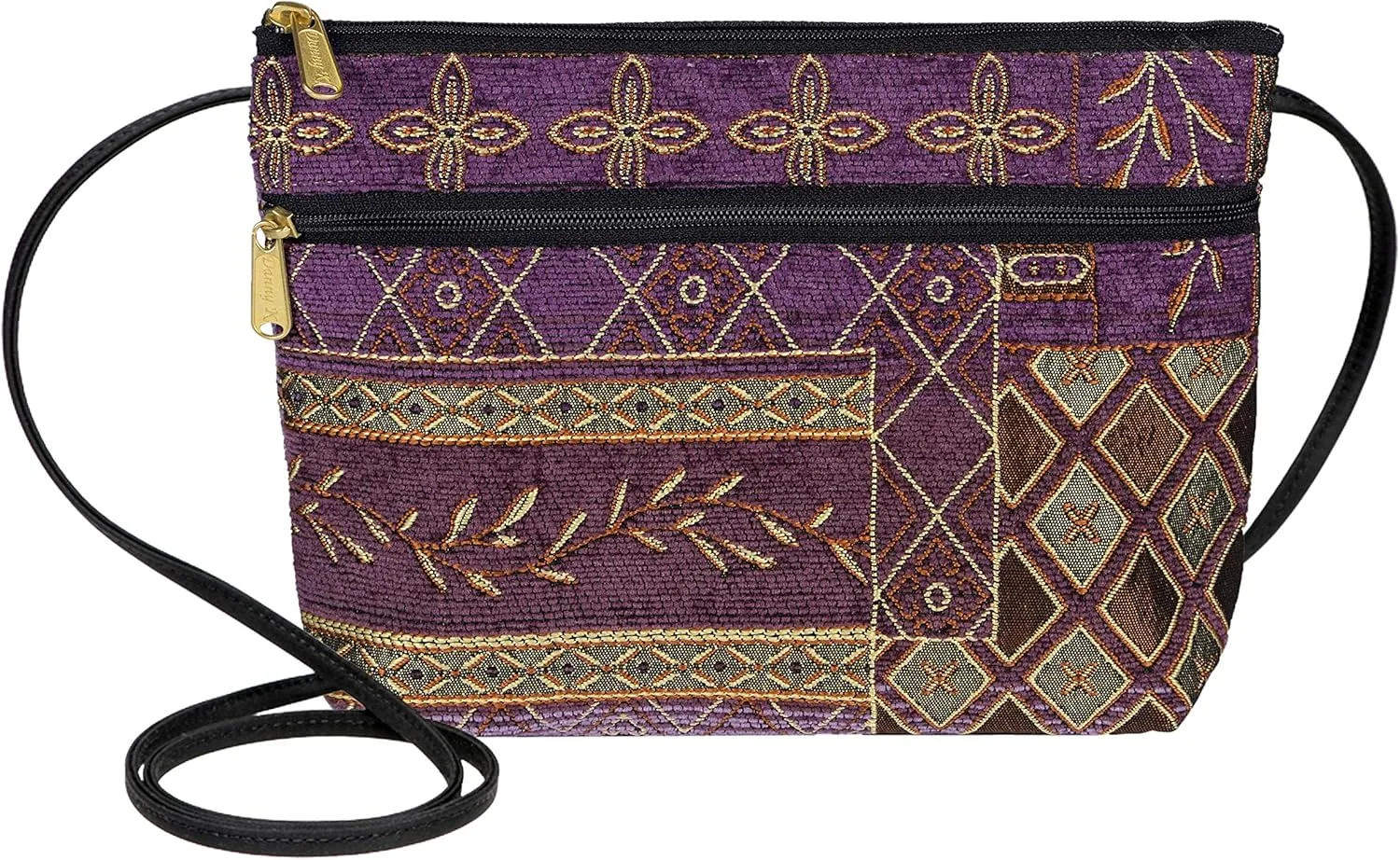 Danny K. Women's Tapestry Zipper Purse Crossbody Handbag, Adjustable Cord, Handmade in USA