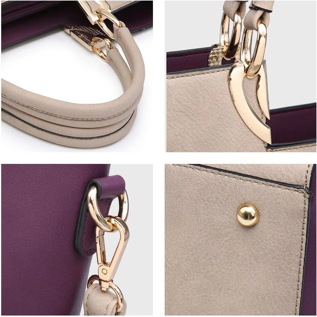 Dasein Women Two Tone Handbag Purse Top Handle Shoulder Bag Tote Hobo Work Bag w/Matching Clutch