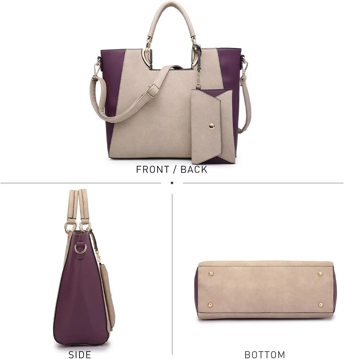Dasein Women Two Tone Handbag Purse Top Handle Shoulder Bag Tote Hobo Work Bag w/Matching Clutch
