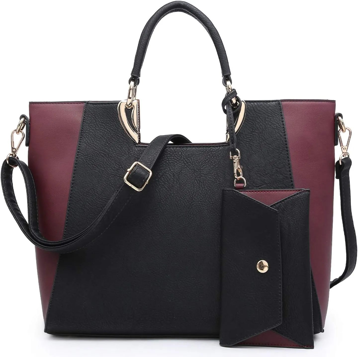 Dasein Women Two Tone Handbag Purse Top Handle Shoulder Bag Tote Hobo Work Bag w/Matching Clutch