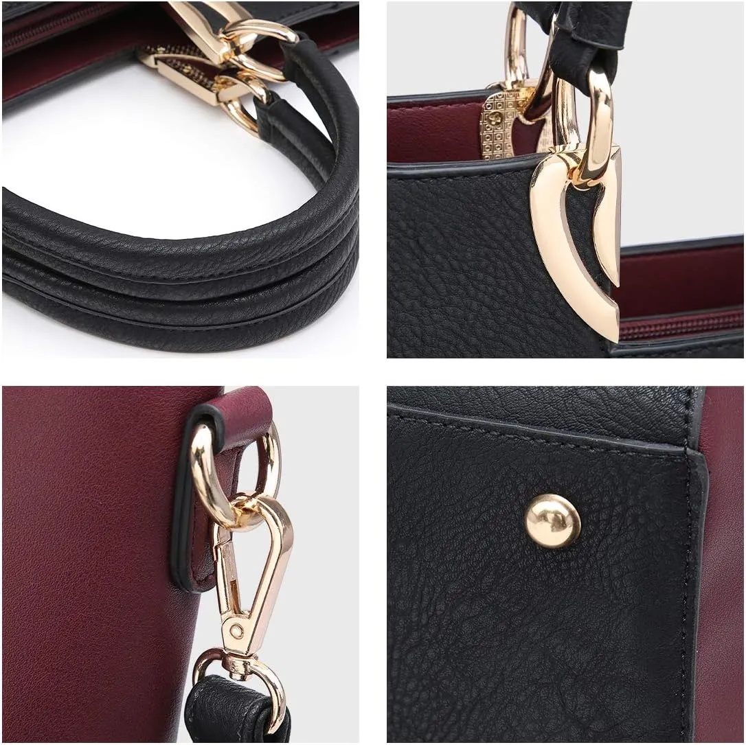 Dasein Women Two Tone Handbag Purse Top Handle Shoulder Bag Tote Hobo Work Bag w/Matching Clutch
