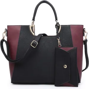 Dasein Women Two Tone Handbag Purse Top Handle Shoulder Bag Tote Hobo Work Bag w/Matching Clutch