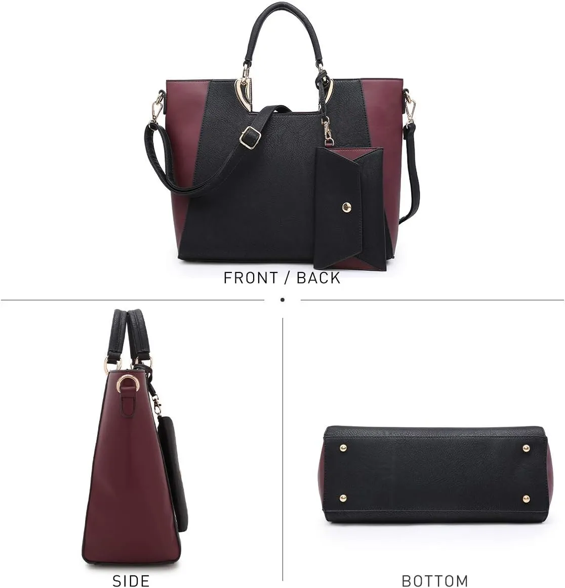 Dasein Women Two Tone Handbag Purse Top Handle Shoulder Bag Tote Hobo Work Bag w/Matching Clutch