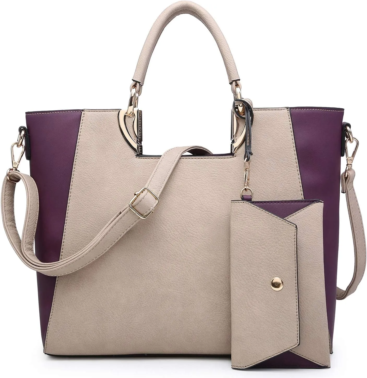 Dasein Women Two Tone Handbag Purse Top Handle Shoulder Bag Tote Hobo Work Bag w/Matching Clutch