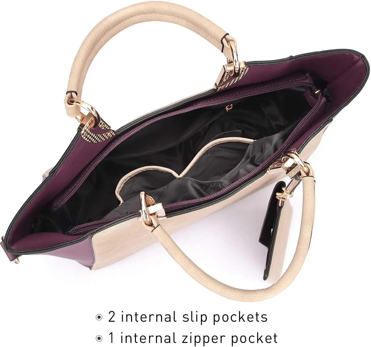 Dasein Women Two Tone Handbag Purse Top Handle Shoulder Bag Tote Hobo Work Bag w/Matching Clutch