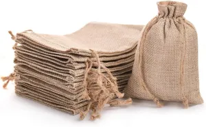 DECORA 50 PCS Burlap Bags with Drawstring Jute Hessian Linen Treat Bag for Halloween Wedding Jewelry Party Favors