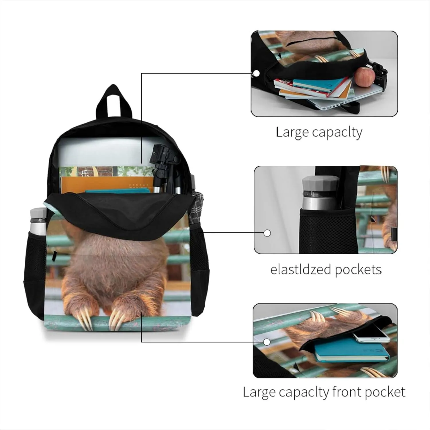 Delerain 3D CuteSloth Kids Backpack School Book Bag Travel Daypack Shoulder Bag 17 Inch Plus Lightweight Laptop Bag for 1-6th Grade Boys Girls Back to School