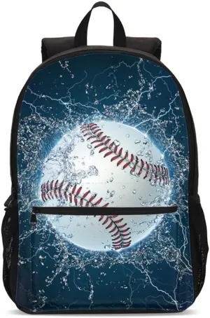 Delerain Baseball School Backpack Lightweight Travel Daypack Shoulder Bag 17 Inch Plus Laptop Bag Book bag for 1-6th Grade Boys Girls Back to School