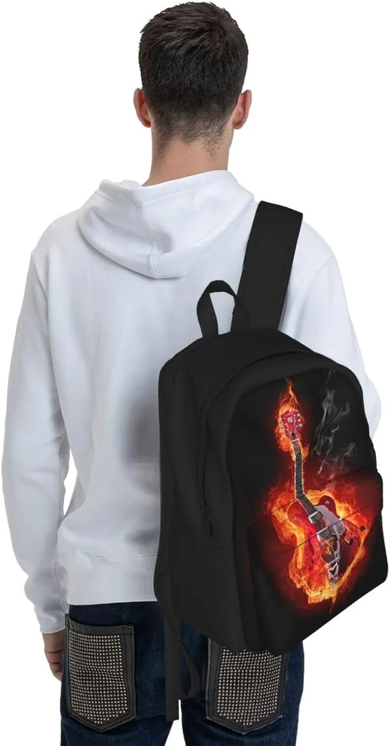 Delerain Fire Guitar Kids Backpack School Book Bag Travel Daypack Shoulder Bag 17 Inch Plus Lightweight Laptop Bag For 1-6th Grade Boys Girls Back To School