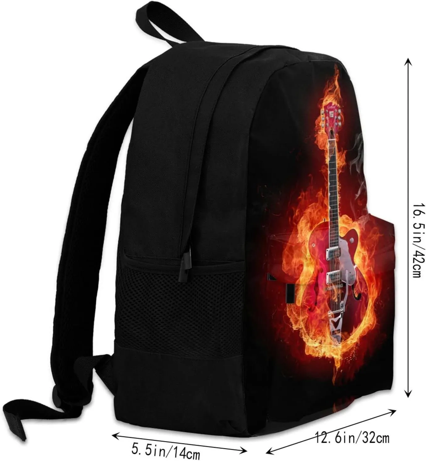 Delerain Fire Guitar Kids Backpack School Book Bag Travel Daypack Shoulder Bag 17 Inch Plus Lightweight Laptop Bag For 1-6th Grade Boys Girls Back To School