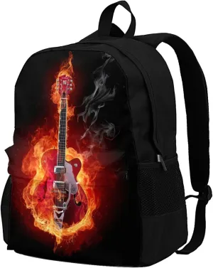 Delerain Fire Guitar Kids Backpack School Book Bag Travel Daypack Shoulder Bag 17 Inch Plus Lightweight Laptop Bag For 1-6th Grade Boys Girls Back To School