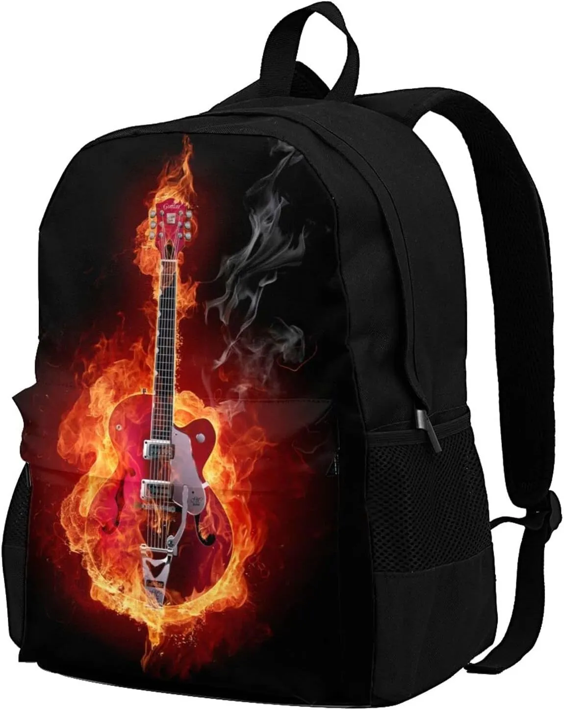 Delerain Fire Guitar Kids Backpack School Book Bag Travel Daypack Shoulder Bag 17 Inch Plus Lightweight Laptop Bag For 1-6th Grade Boys Girls Back To School