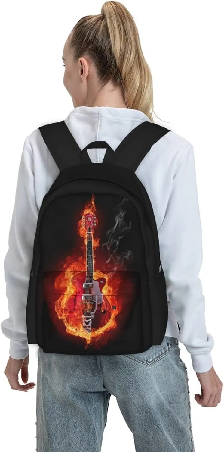 Delerain Fire Guitar Kids Backpack School Book Bag Travel Daypack Shoulder Bag 17 Inch Plus Lightweight Laptop Bag For 1-6th Grade Boys Girls Back To School