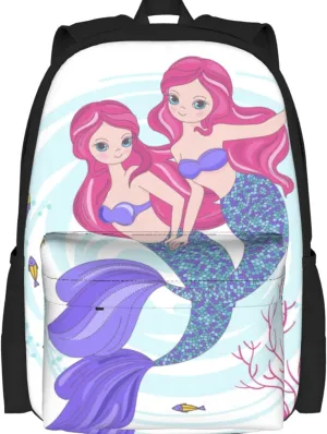 Delerain Mermaid Sisters Kids Backpack School Book Bag Travel Daypack Shoulder Bag 16 Inch Plus Lightweight Laptop Bag For 1-6th Grade Boys Girls Back To School
